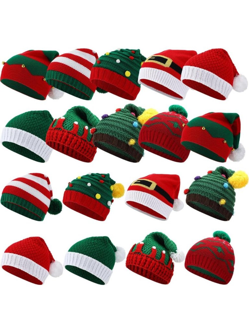 Cozy 18 Pcs Christmas Knitted Beanies with Pom Pom - Winter Warm Hats for